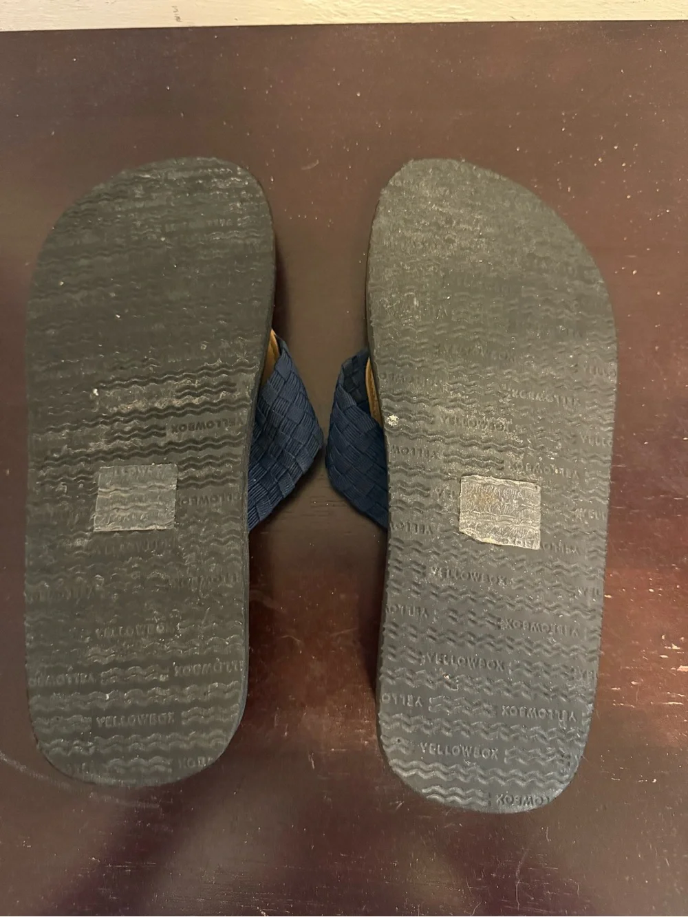 💙 Yellow Box Finwick Comfort Wedge Flip Flops | Size 7 | Navy & Black | EUC - Picture 4 of 5